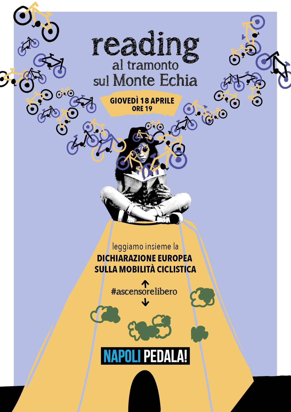 Reading al tramonto al Monte Echia per la dichiarazione europea sulla ciclabilità